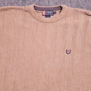 Vintage Ralph Lauren Chaps Sweater‎ Men's Large "Hand Framed" Herringbone Beige